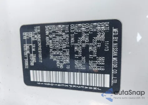 2014 Nissan Quest Sv z USA, uszkodzony, nr VIN JN8AE2KPXE9106717